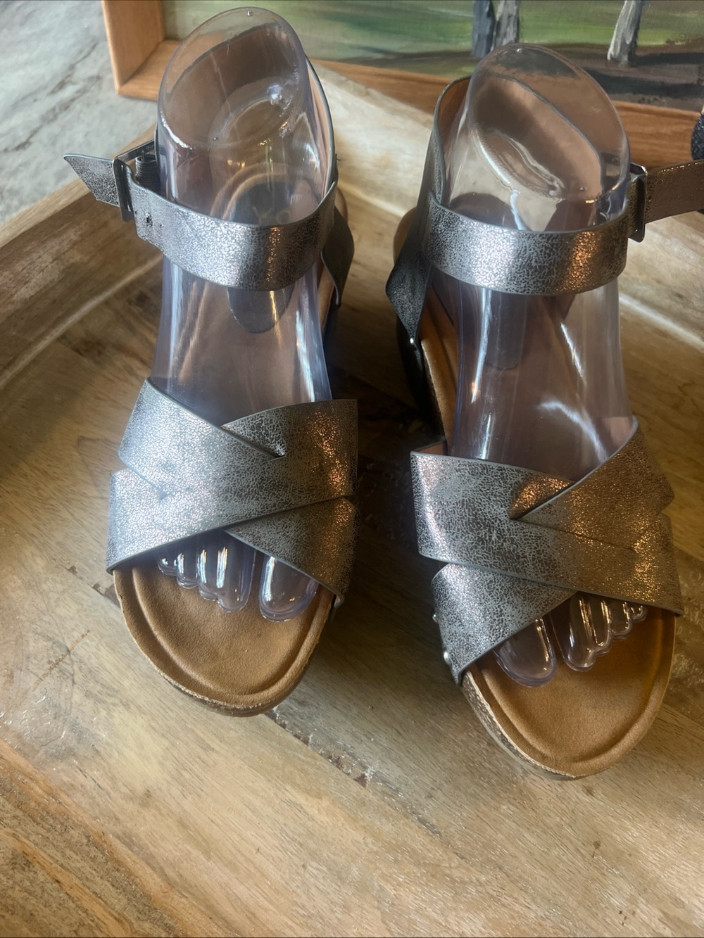 Yoki Metallic Silver Strappy Wedge Sandals